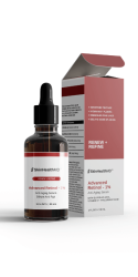 SkinHealthMD Retinol Serum Dropper Bottle and Open Package on a soft red background